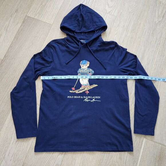 Polo Ralph Lauren Men's Ski Polo Bear Jersey Hooded T-Shirt – Size M, Navy - Picture 3 of 8